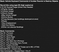 Vehicle Keyboard Commands & Number of Rounds to Destroy Objects